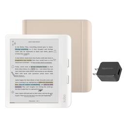 Kobo - Libra Colour eReader (White) with and AC Bundle - 2024 - Sand Beige Notebook SleepCover