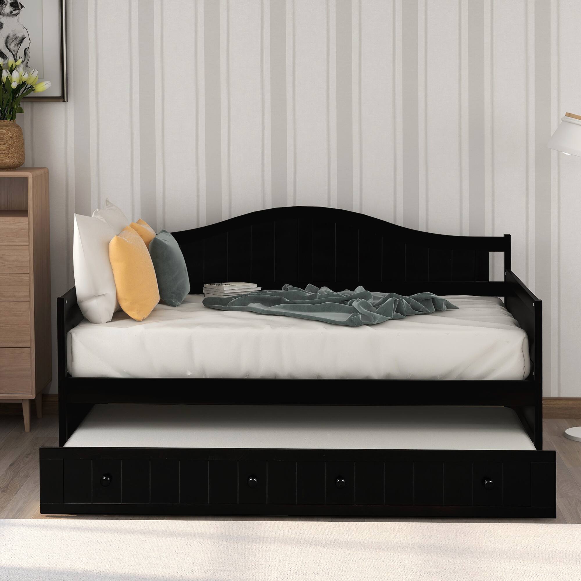 Angle. GOODSILO - Twin Size Daybed with Storage Drawers, Space-Saving Sofa Bed for Bedroom and Living Room, No Box Spring Required - Espresso.