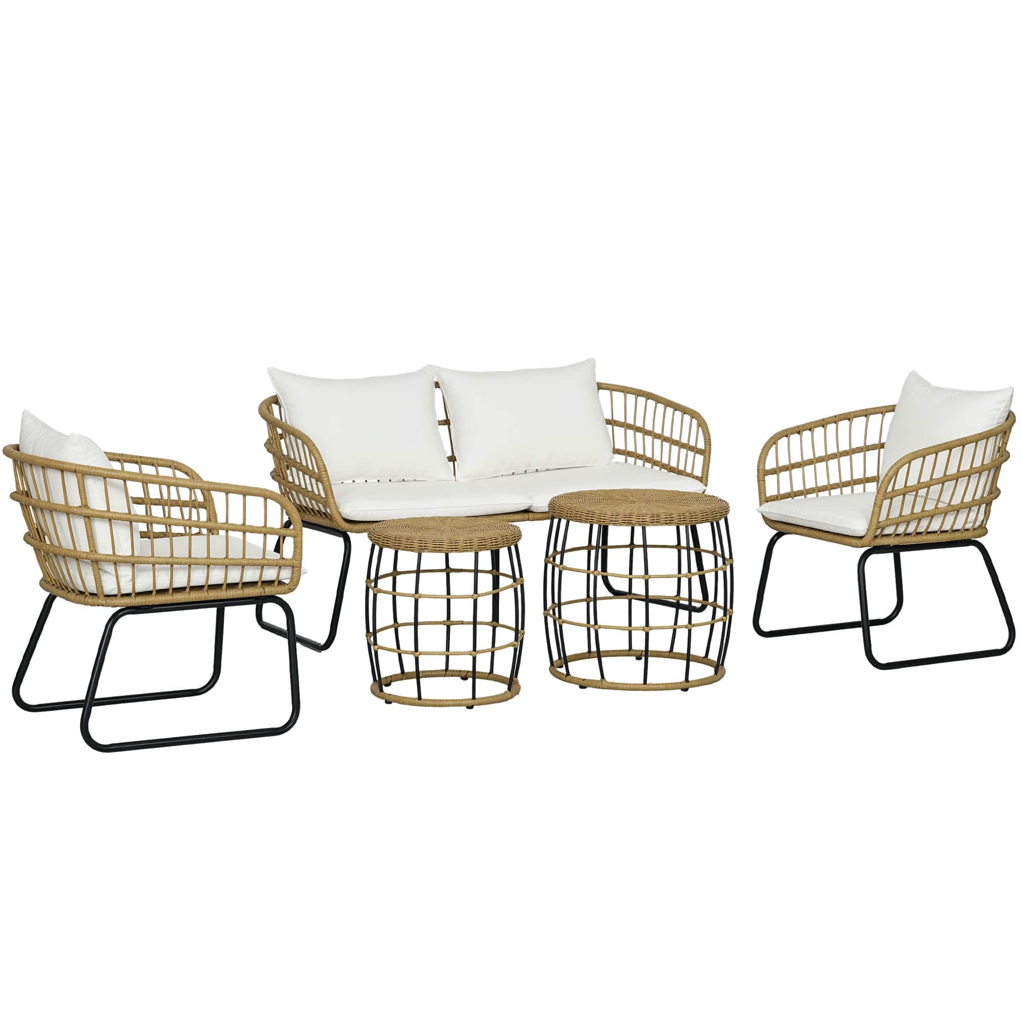 Outsunny - 5 Piece PE Rattan Outdoor Furniture Set with Cushioned Chairs & Loveseat Sofa, Patio Sectional Furniture Set - Cream White