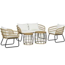 Outsunny - 5 Piece PE Rattan Outdoor Furniture Set with Cushioned Chairs & Loveseat Sofa, Patio Sectional Furniture Set - Cream White