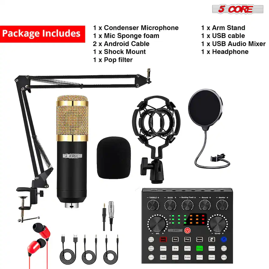 5 CORE 5Core Recording Microphone Podcast Bundle Professional Condenser ...