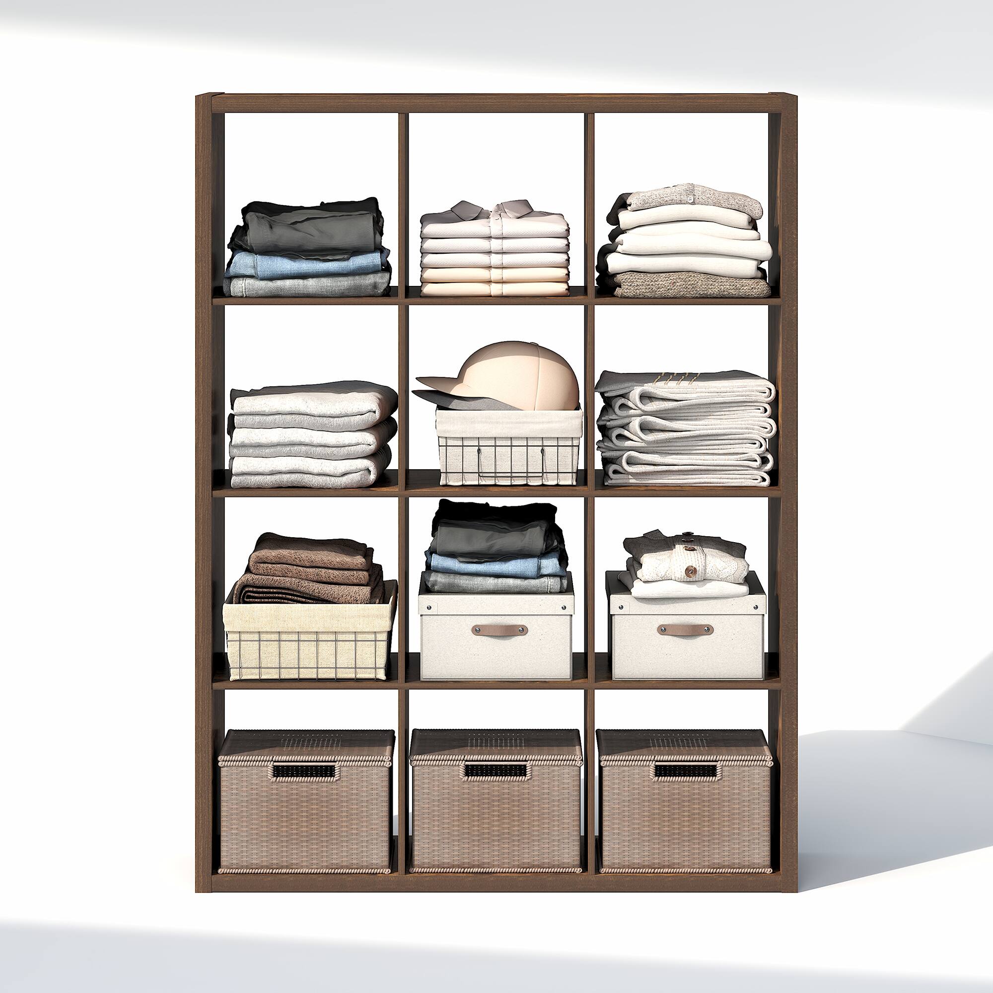 Alt View 3. Furinno - CUBIC Closet Organizers, 12-Cube Closet Organizer, Open Shelf, Extra Thick Frame, for Wardrobe, Bedroom, Living Room - Amber Pine.