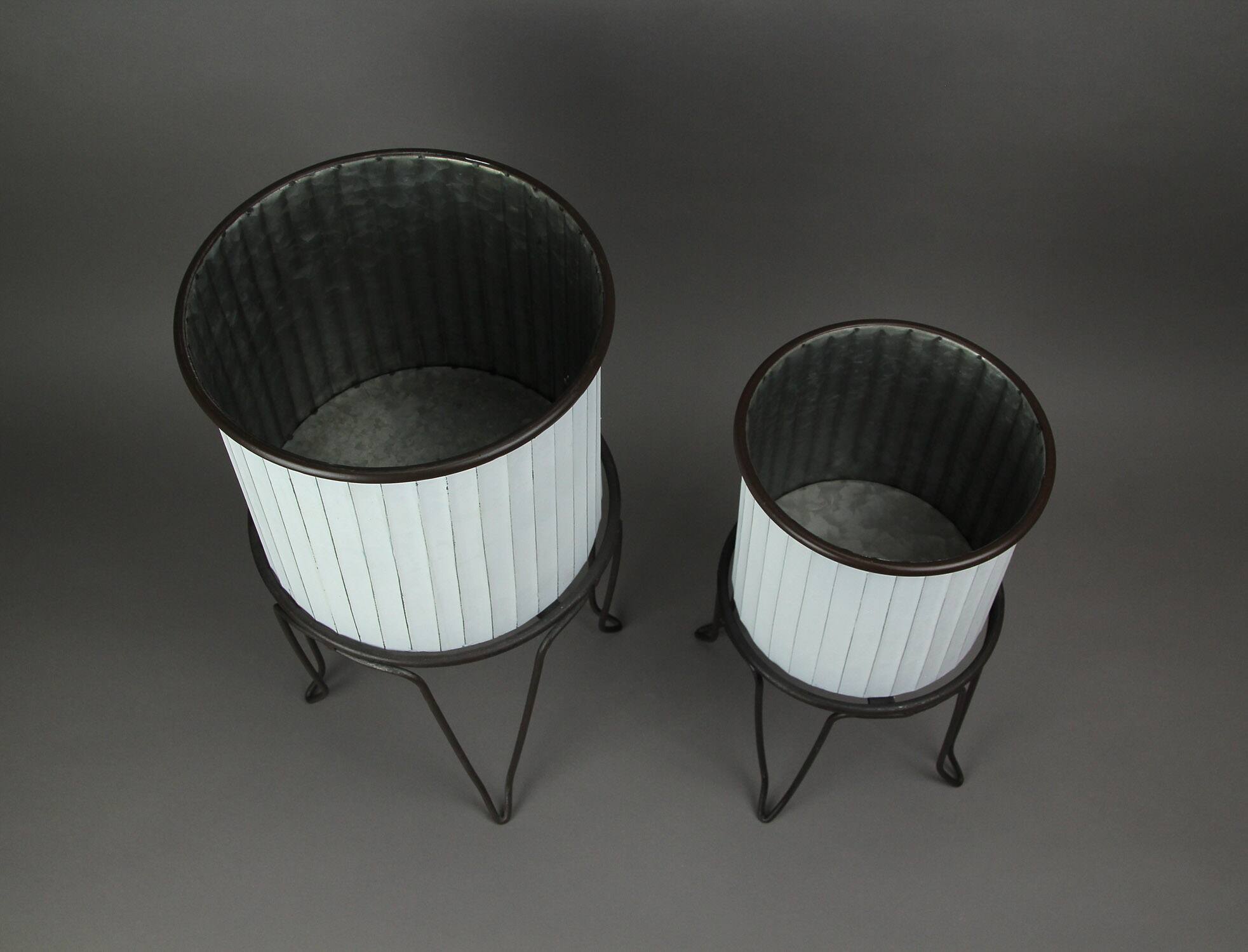 Alt View 2. PD Home & Garden - Set of 2 White / Charcoal Round Metal Tub Planters On Stands - Multicolored.