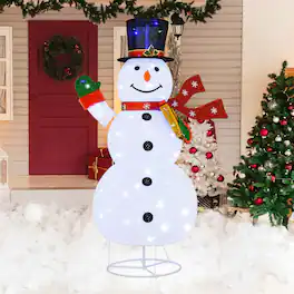 Gymax - 6FT Lighted Christmas Snowman w/ Leds Christmas Pre-lit Yard Decoration w/ 8 Lighting Modes - White