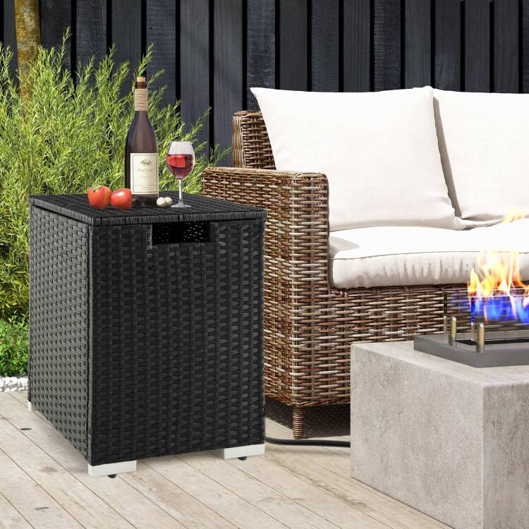 Angle. Mondawe - 2-in-1 Patio Rattan Gas Propane Tank Cover for 20 lbs Propane Tanks - Black.