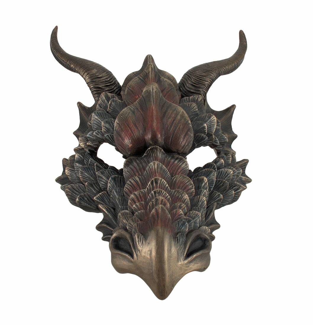 Alt View 1. Veronese Design - Metallic Bronze Finish Dragon Head Wall Mask Medieval Decor - Bronze.