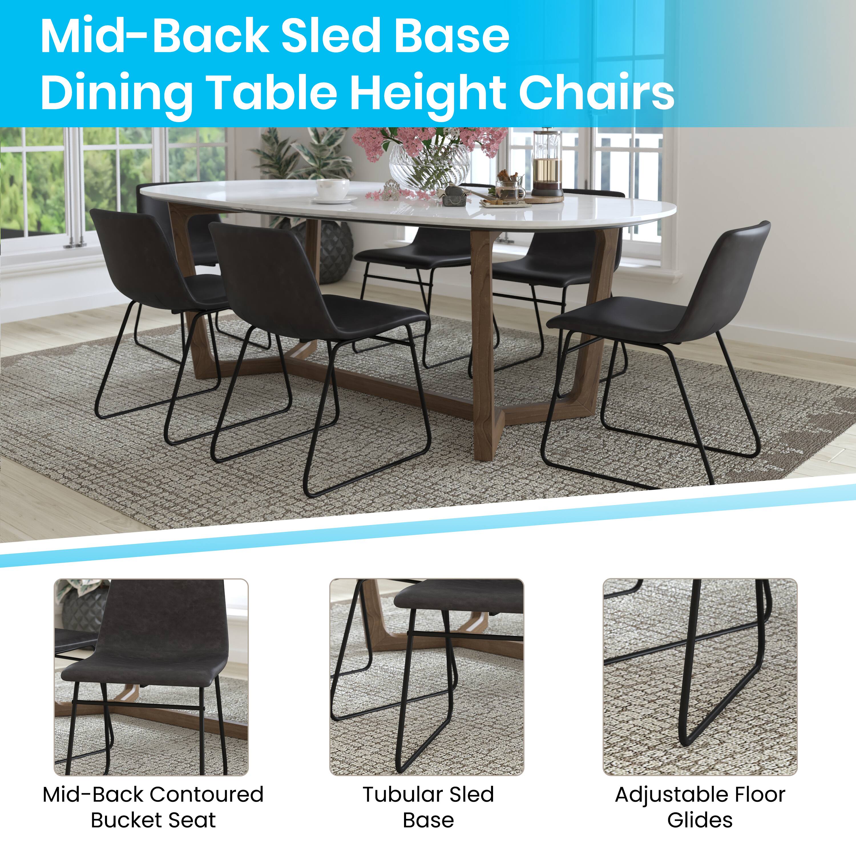 Alt View 15. Alamont Home - 18 Inch Commercial Grade Dining Table Height Chair, Mid-Back Sled Base Dining Chair in LeatherSoft Upholstery, Set of 2 - Gray LeatherSoft/Black Frame.