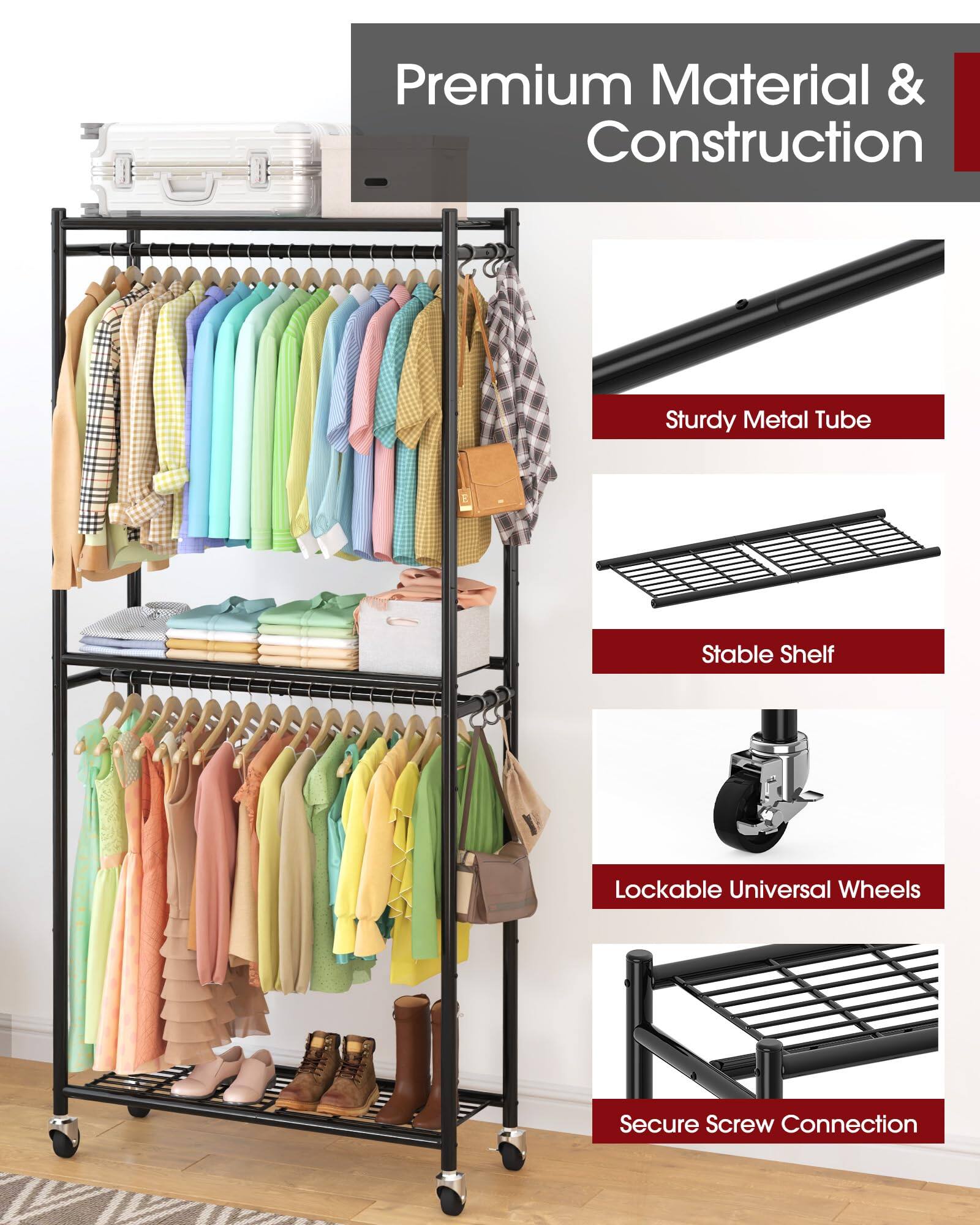 Premium Material & Construction

- Sturdy Metal Tube
- Stable Shelf
- Lockable Universal Wheels
- Secure Screw Connection