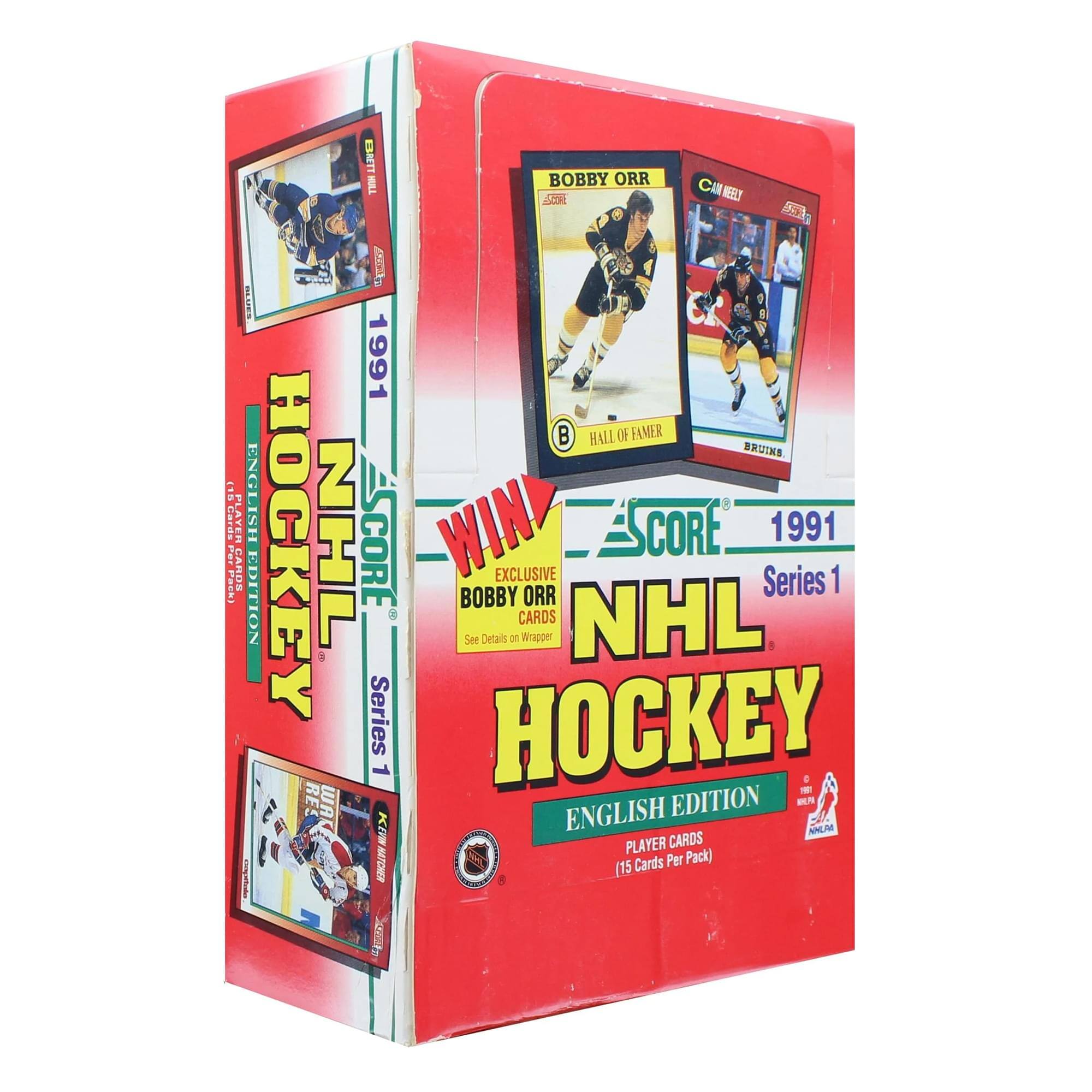 LC THN BOBBY ORR CI NEELT SER A I I 1 1991 B HALL OF FAMER BRUINS scards PLAYER ENGLISH NHL SCORE WIN SCORE 1991 Parki CARDS EDITION HOCKEY Series BOBBY See Details EXCLUSIVE on CARDS Wrapper ORR NHL Series 1 1 HOCKEY -  RES WAKE ENGLISH EDITION  M PLAYER CAROS ANN MATCHER Cards Per Pack) (15