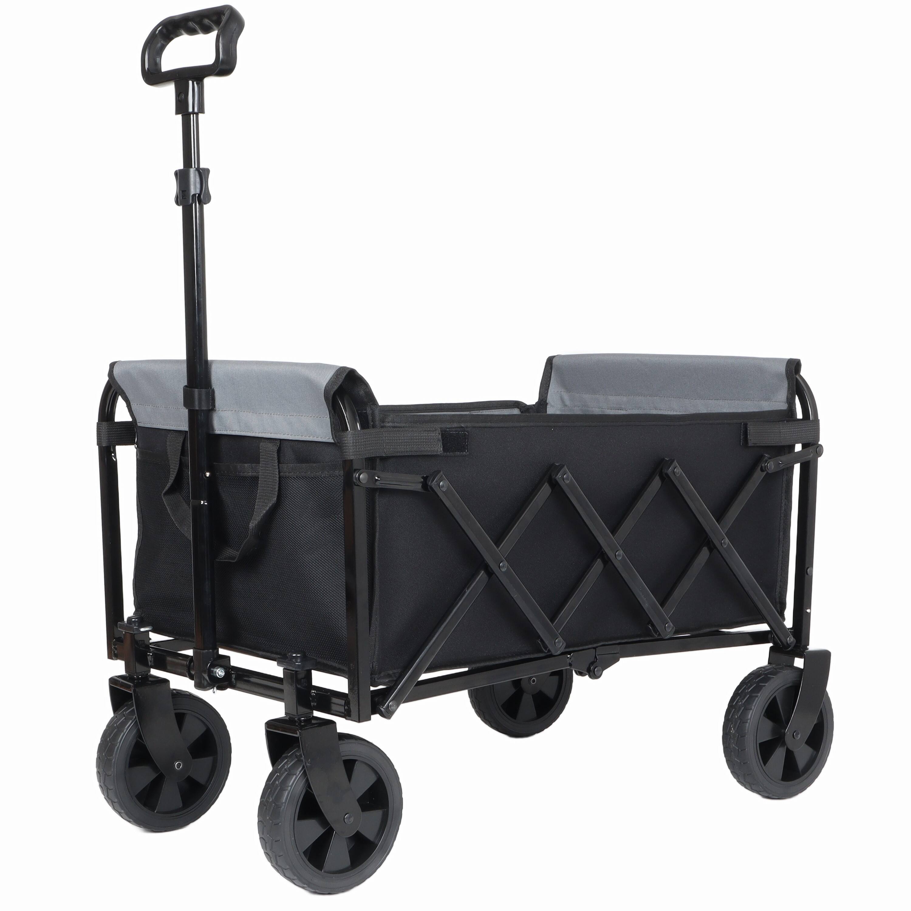 Left. Mondawe - All-in-One Convertible Utility Carts - Bench Seat/Dog Tether w/ 360° All-Terrain Wheels - Black.