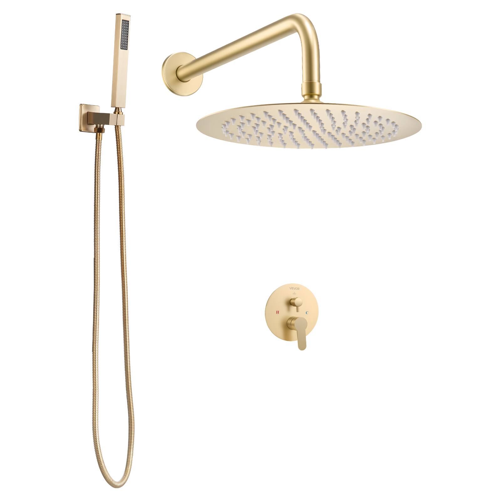 Alt View 5. VEVOR - Shower Faucet Set, Rainfall Bathroom Shower System with 10-Inch Round Rain Shower Head and Handheld Spray - Gold.