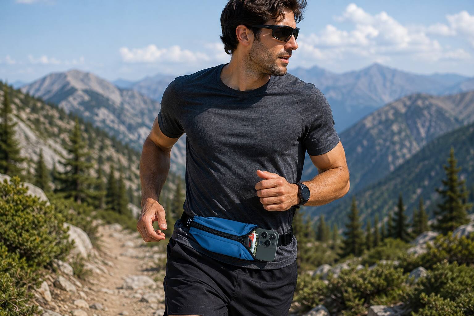 Angle. SPIBelt - The Original Running Belt - Steel Blue.