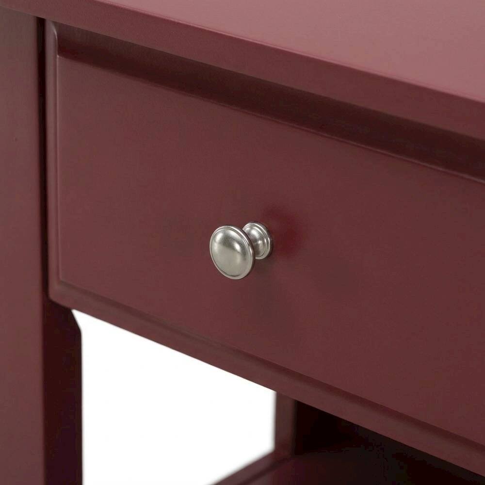 Back. FurniFact - Burgundy Wooden Night Stand with Single Drawer and Stable Design - Burgundy.