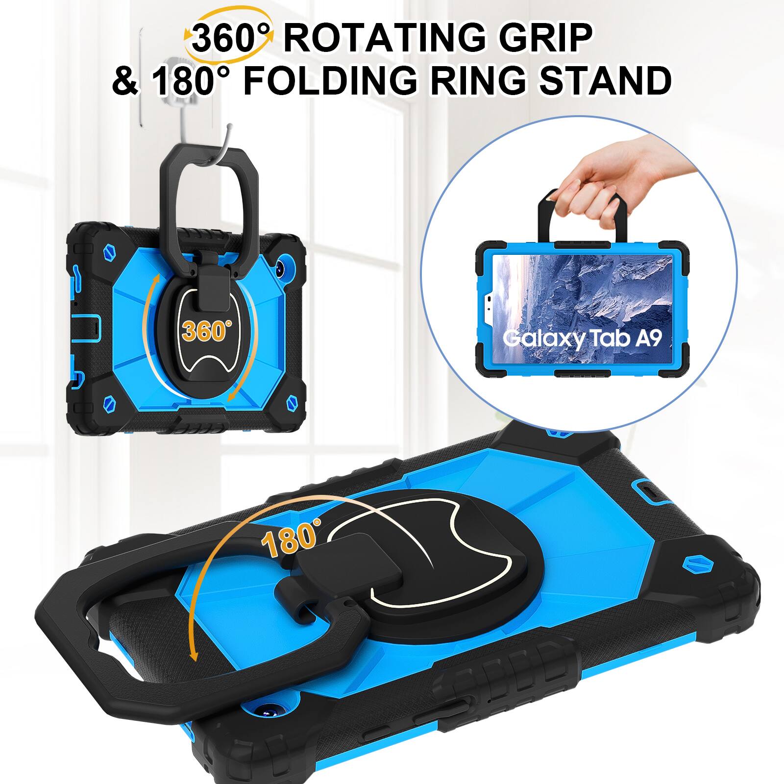 360° Rotating Grip & 180° Folding Ring Stand

Galaxy Tab A9