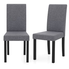 Gymax - Dining Chair Set of 2 Fabric Upholstered Rubber Wood Legs Side Armless Dark Gray - Black