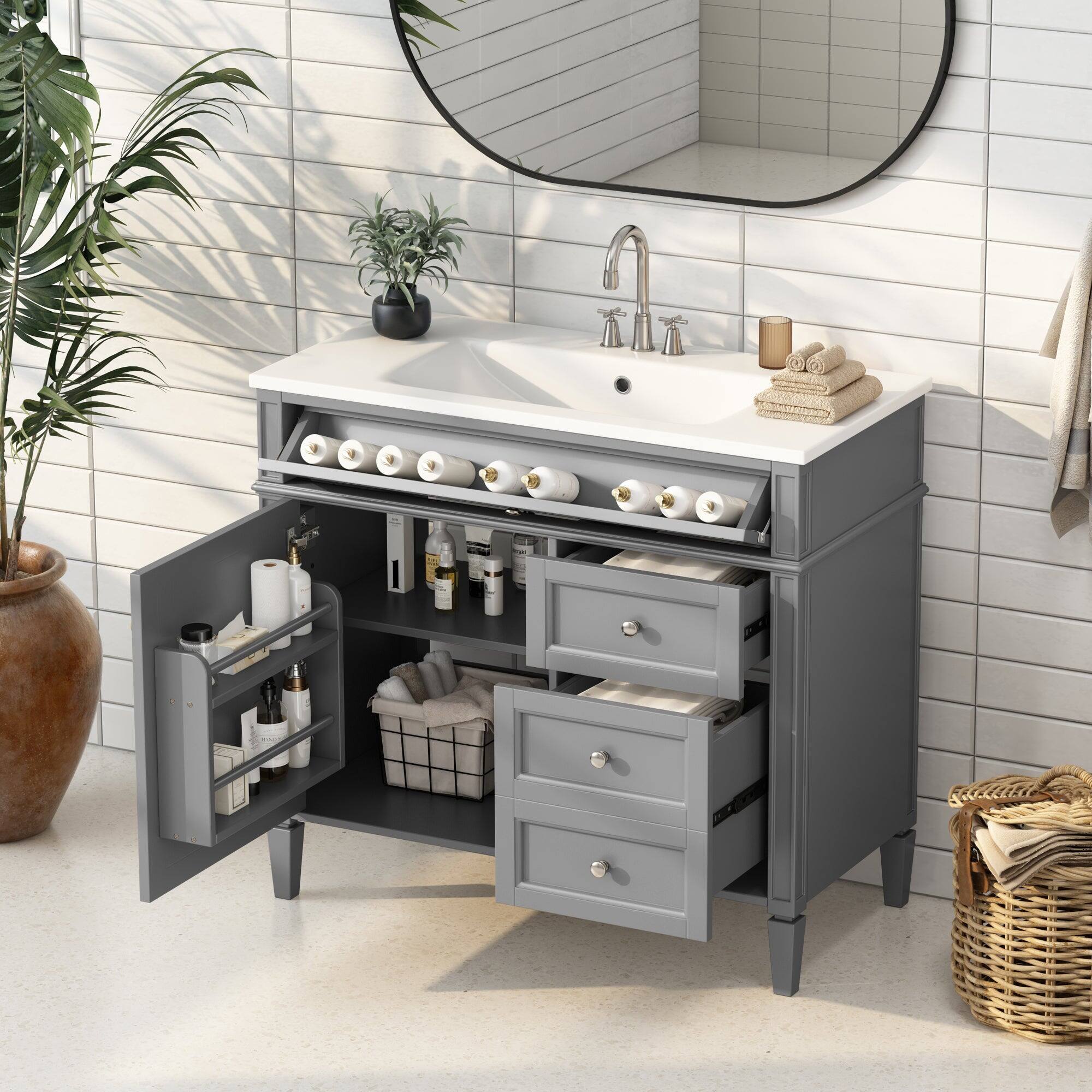 Alt View 2. Boyel Living - 36 Inch Modern Bathroom Vanity with Resin Sink Two Drawers Tip Out Grey - Gray.
