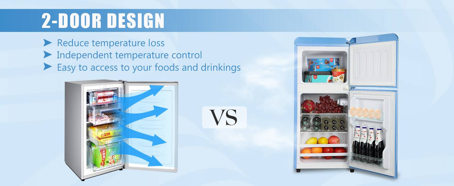 2-DOOR DESIGN

- Reduce temperature loss
- Independent temperature control
- Easy to access to your foods and drinkings

VS

2-DOOR DESIGN

- Reduce temperature loss
- Independent temperature control
- Easy to access to your foods and drinkings