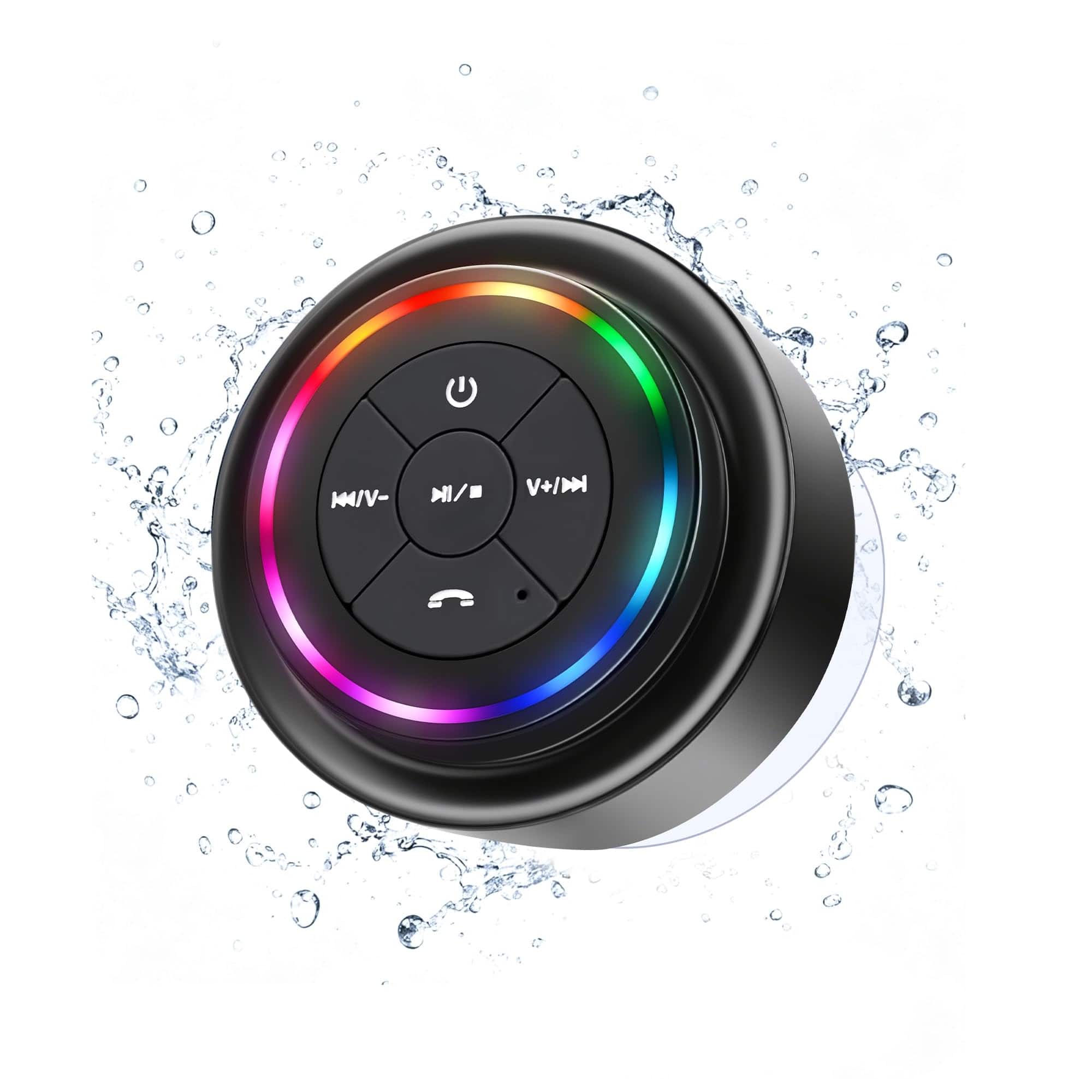Dazzed Corner - Shower Speaker Bluetooth Waterproof, Wireless Speaker with LED Lights - Black