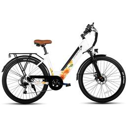 HILAND - Ambrum 26" Electric Bike for Adults, City Commuter E-Bike, 500W Motor, 36V 10.4AH Battery, Sunflower Painting - White