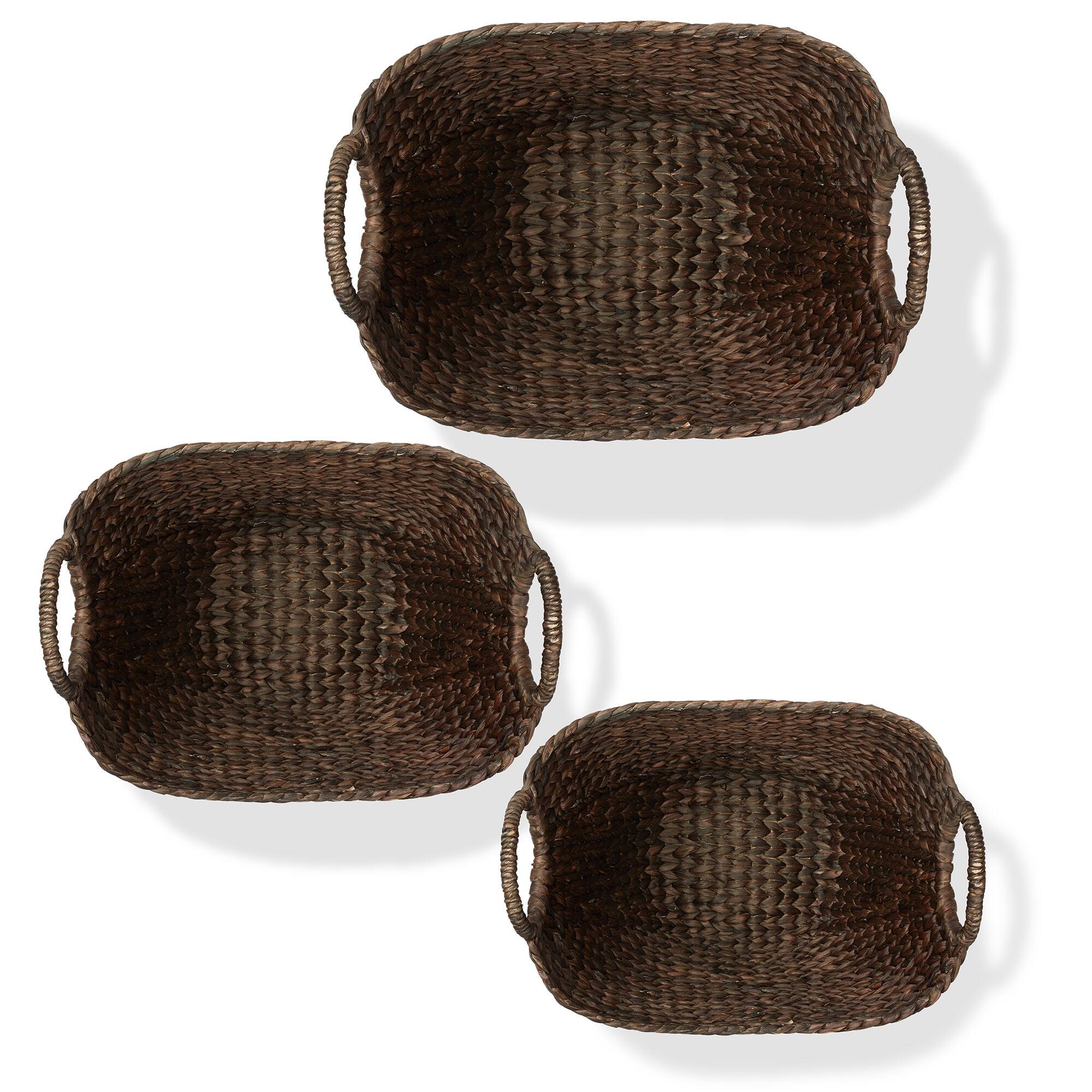 Alt View 5. Casafield - Set of 3 Water Hyacinth Storage Boat Baskets - Woven Laundry Tote Bins - Espresso.
