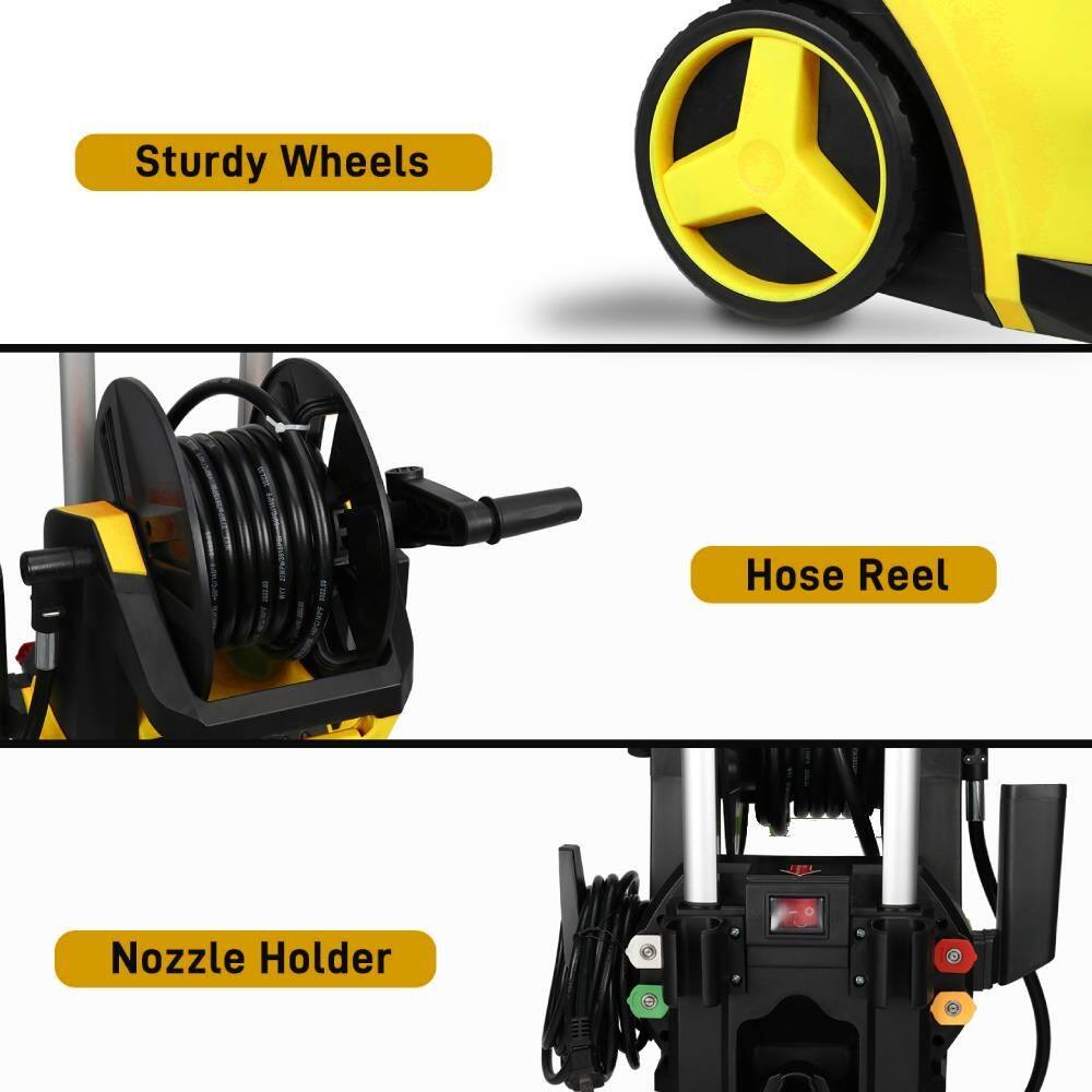 Sturdy Wheels  
Hose Reel  
Nozzle Holder