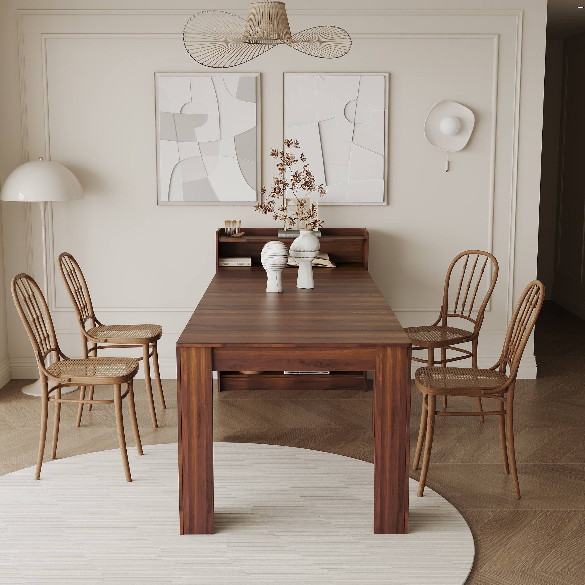 Angle. Tiramisubest - Modern Extendable Dining Table with Storage, Walnut - Walnut.