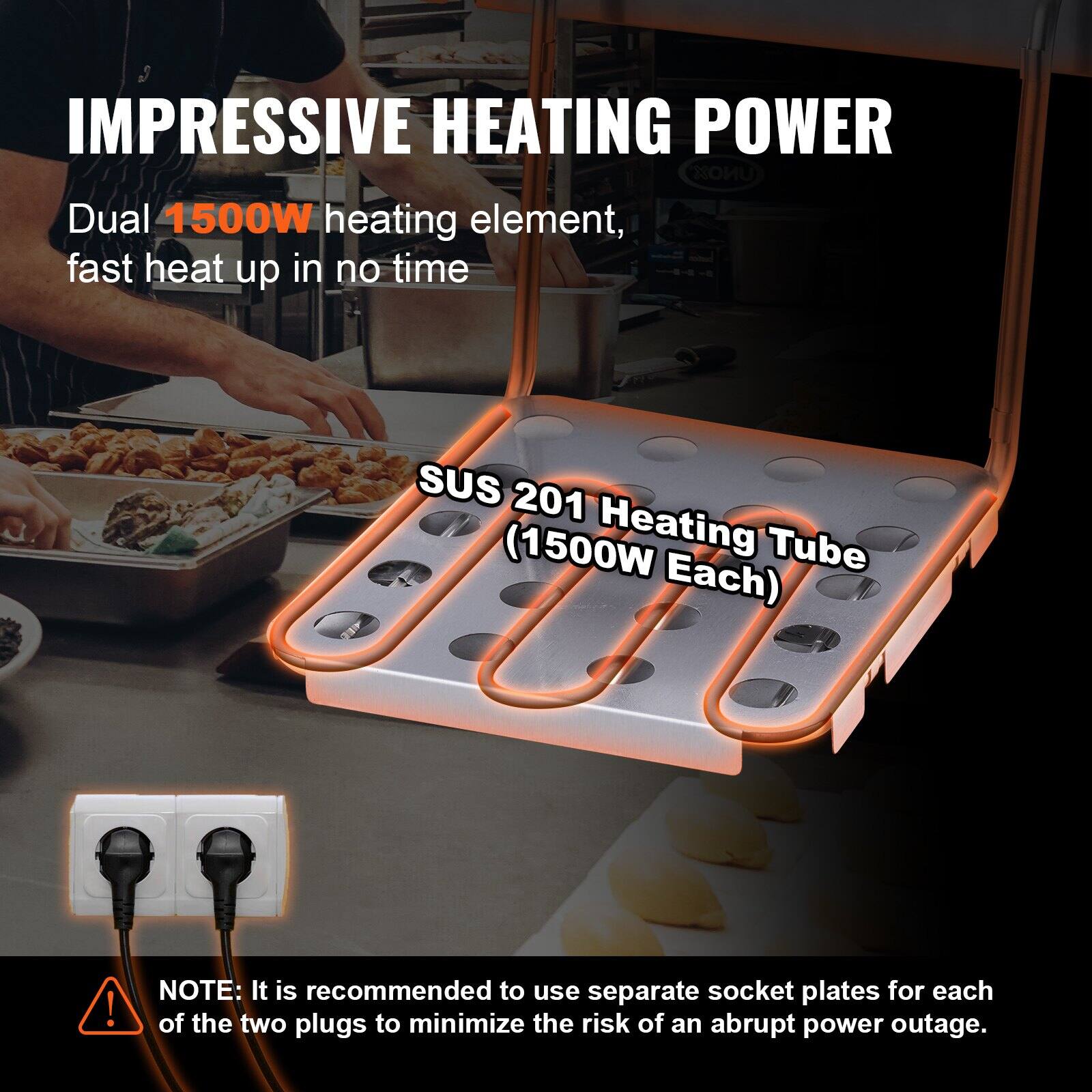 IMpressive Heating Power

Dual 1500W heating element, fast heat up in no time

SUS 201 Heating Tube (1500W Each)

Note: It is recommended to use separate socket plates for each of the two plugs to minimize the risk of an abrupt power outage.