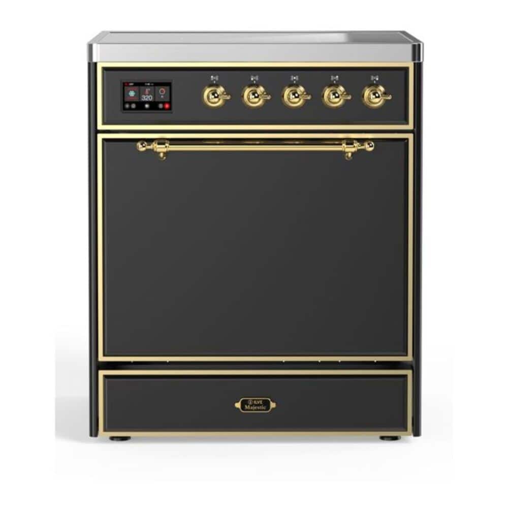 ILVE - Majestic II 30 inch Induction Range with 4 Elements ( Brass Trim) - Graphite Matte