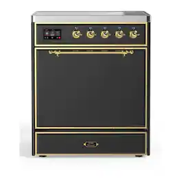 ILVE - Majestic II 30 inch Induction Range with 4 Elements ( Brass Trim) - Graphite Matte