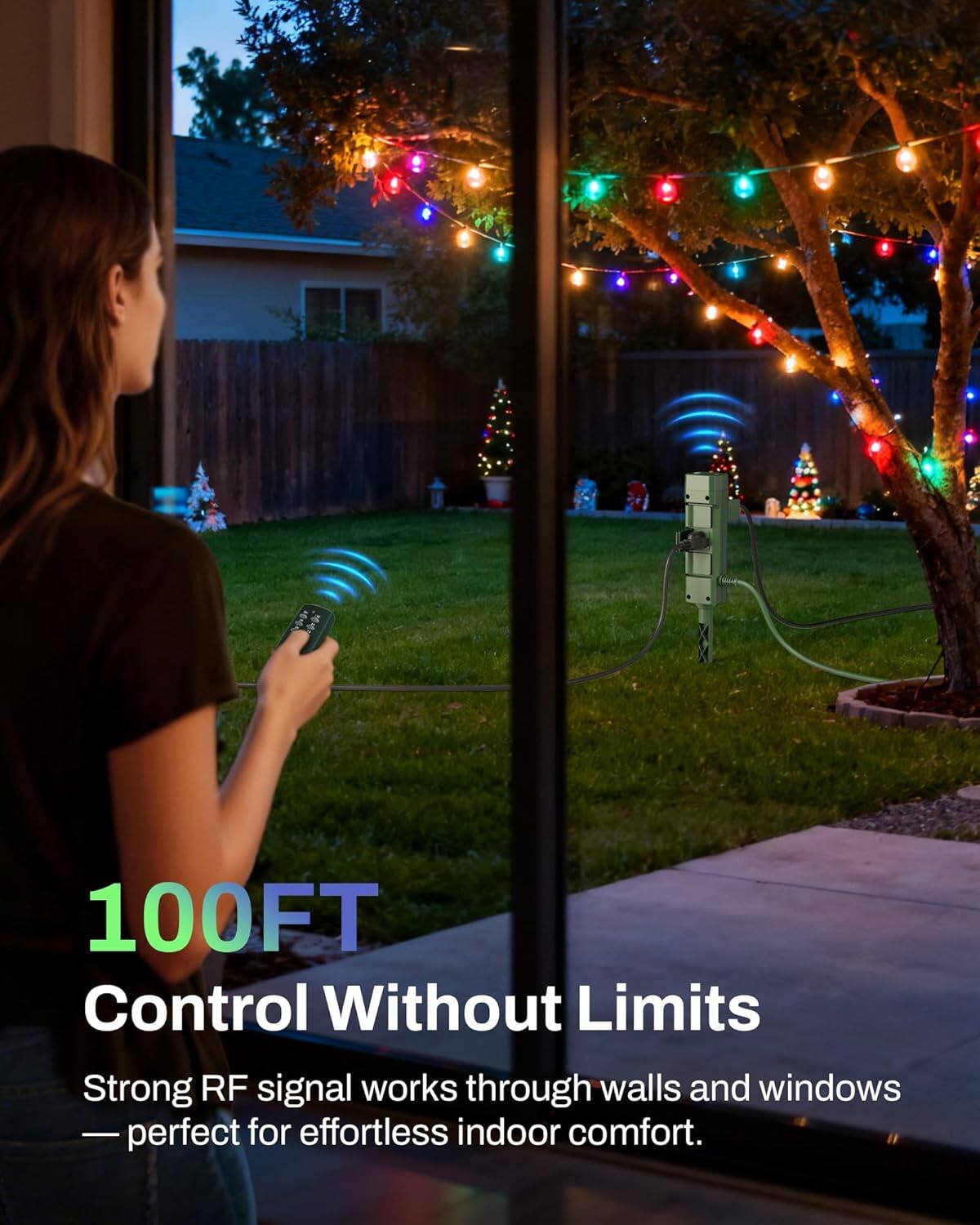 100FT Control Without Limits  
Strong RF signal works through walls and windows — perfect for effortless indoor comfort.