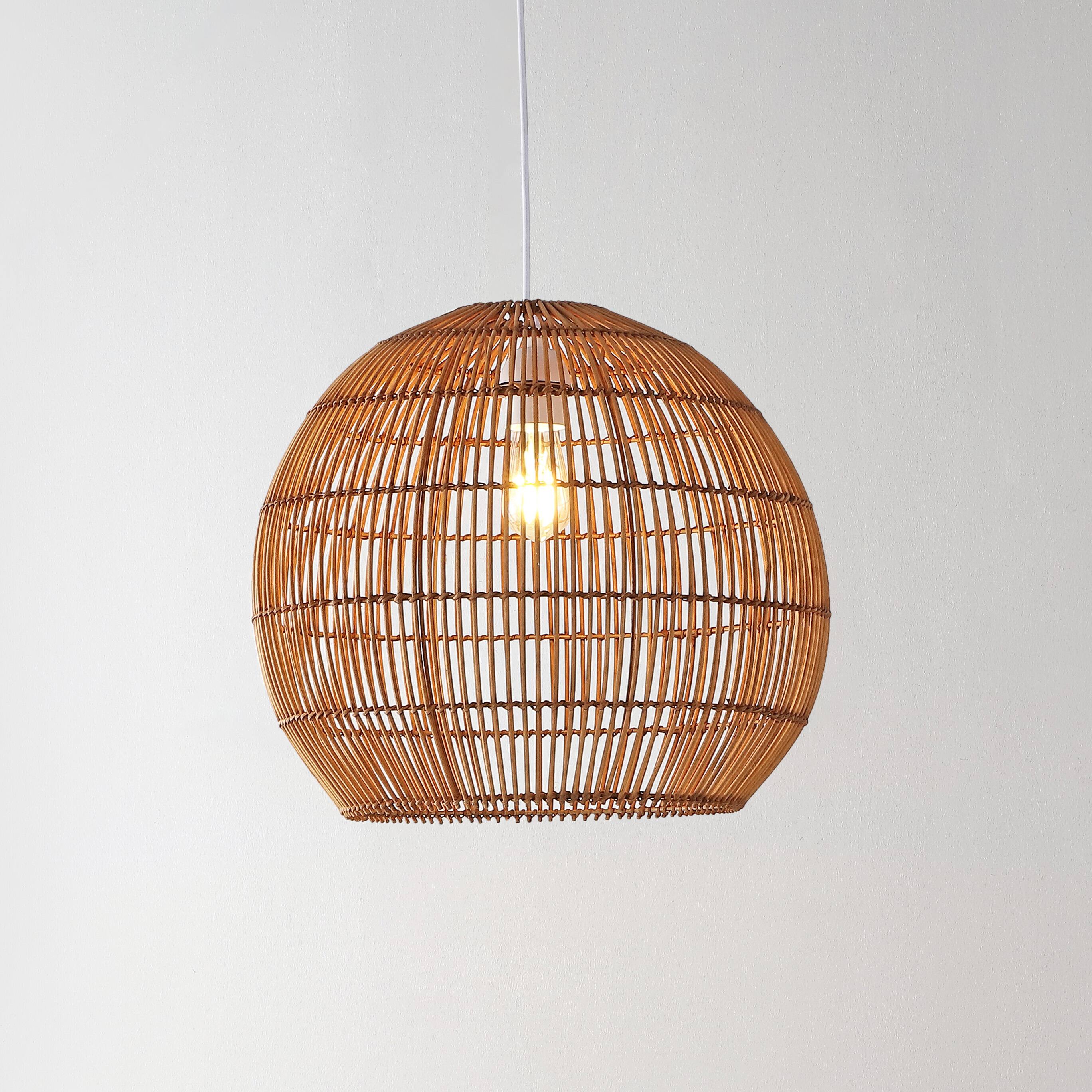 Alt View 1. Jonathan Y - Raya 19" 1-Light Farmhouse Coastal Rattan 180" Cord Plug-In or Hardwired LED Pendant, Brown - Brown.