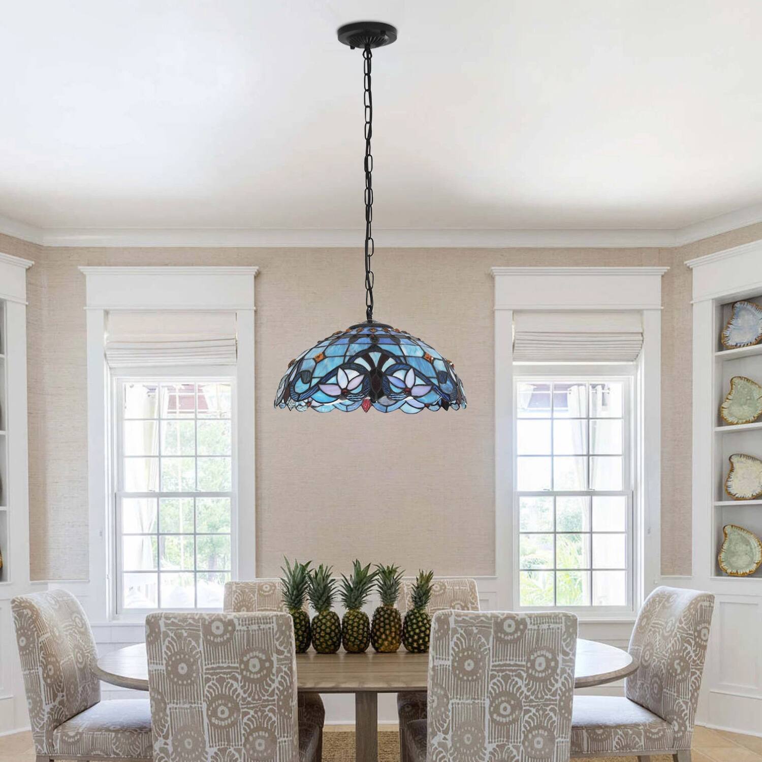 Left. Stock Preferred - Tiffany Style Hanging Lamp - Multicolor.