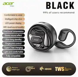 Acer - OHR510 Pure Bass Sound Wireless Earbuds - New Model Over-Ear Design, Long Battery Life, High-Quality Sound for Sports