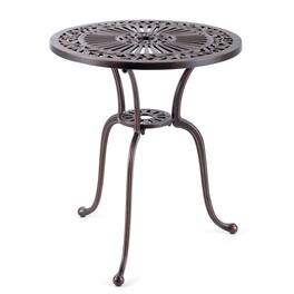 SlickBlue - 24 Inch Round Outdoor Bistro Table Cast Aluminum with Center Umbrella Hole - Red Copper
