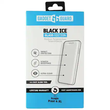 GADGET GUARD
BLACK ICE
GLASS EDITION
Premium Tempered Glass Screen Protector
- IMPACT PROTECTION
- SCRATCH RESISTANCE
- ULTRA-CLEAR
WITH EASY ALIGN TOOL
LIFETIME WARRANTY
VISIT GADGETGUARD.COM
fits Google Pixel 4 XL