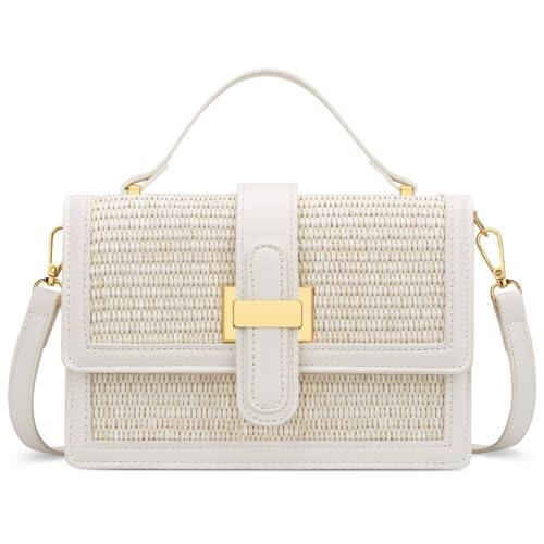 Front. Fabibe - Top Handle Straw Crossbody Bags For Women  Summer Purses And Handbags Shoulder Clutch Beach Bag - A-white.