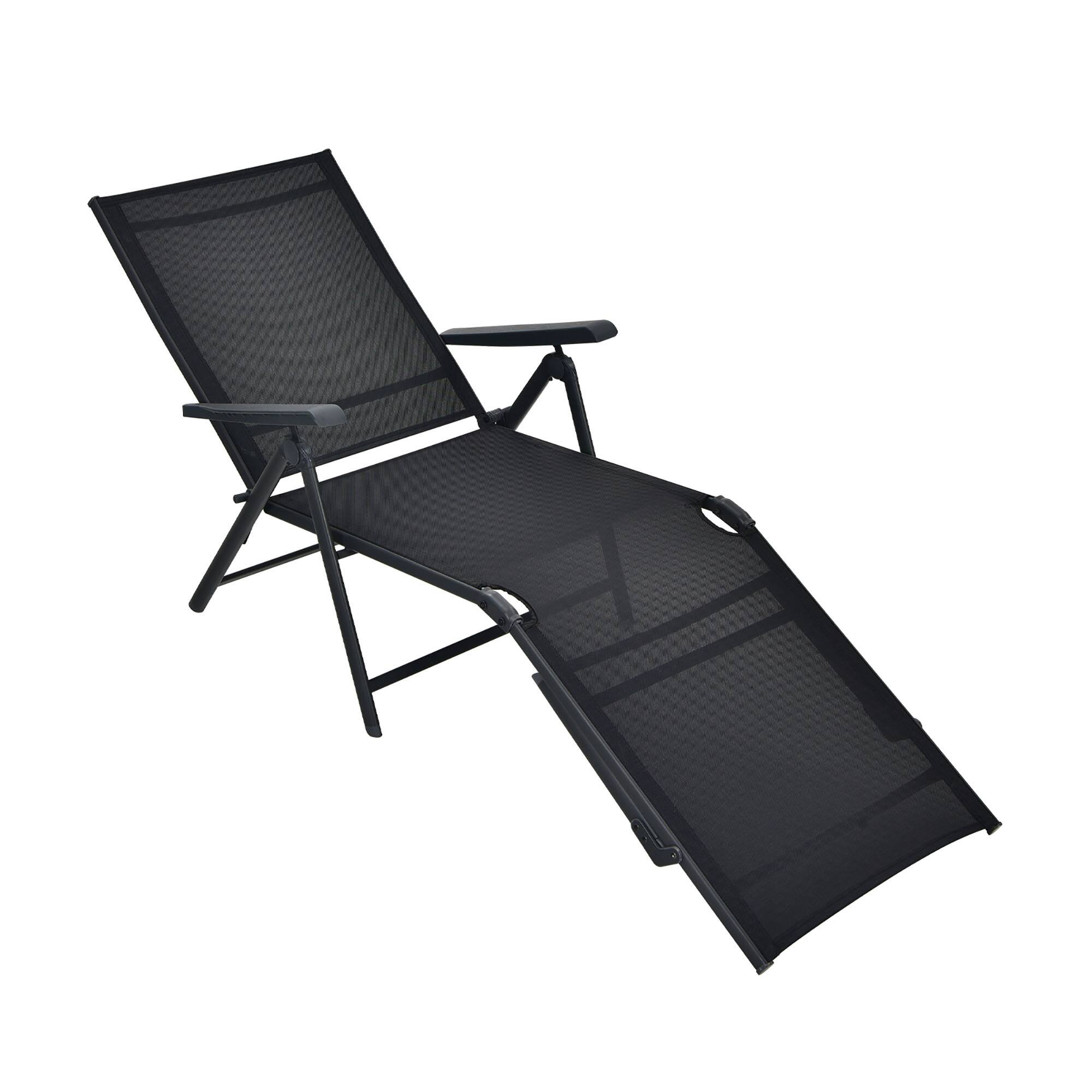 Alt View 7. Gymax - Gymax Outdoor Adjustable Chaise Lounge Chair Patio Beach Folding Recliner Lounge Black - Black.