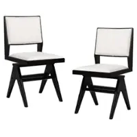 Costway Mid Century Modern Dining Chairs Set of 2 Faux Shearling Upholstered Dinner Chairs - Black + White - Front_Zoom