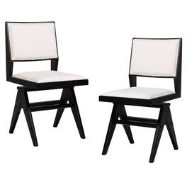 Costway - Mid Century Modern Dining Chairs Set of 2 Faux Shearling Upholstered Dinner Chairs - Black + White