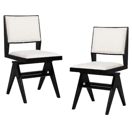 Front. Costway - Mid Century Modern Dining Chairs Set of 2 Faux Shearling Upholstered Dinner Chairs - Black + White.
