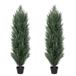 Glintex - 4FT Artificial Pine Cypress Tree Realistic Plastic Faux Plant for Indoor and Outdoor Decoration 2pcs/set - Green