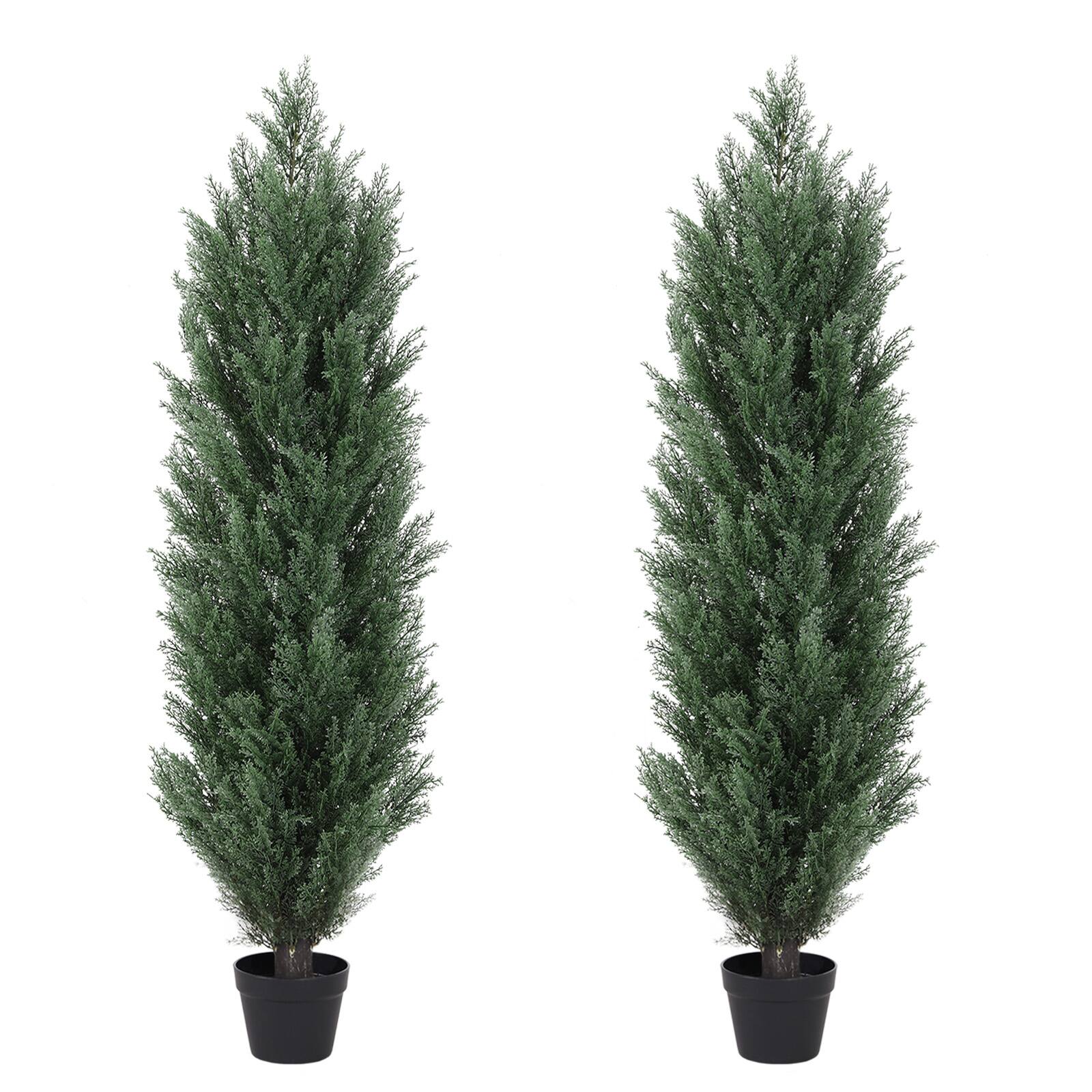 Front. Glintex - 4FT Artificial Green Pine Cypress Tree Realistic Plastic Faux Plant for Indoor and Outdoor Decoration 2pcs/set - Green.