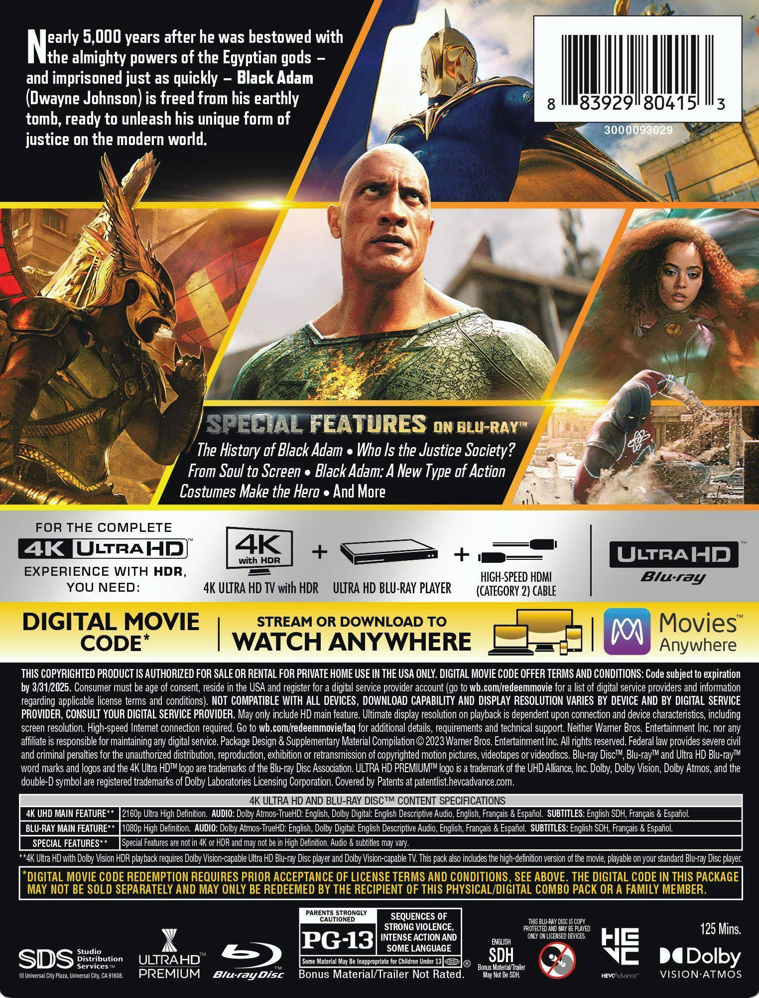 Back. Black Adam (Limited Edition Steelbook 4K Ultra HD + Blu-ray + Digital) [UHD].