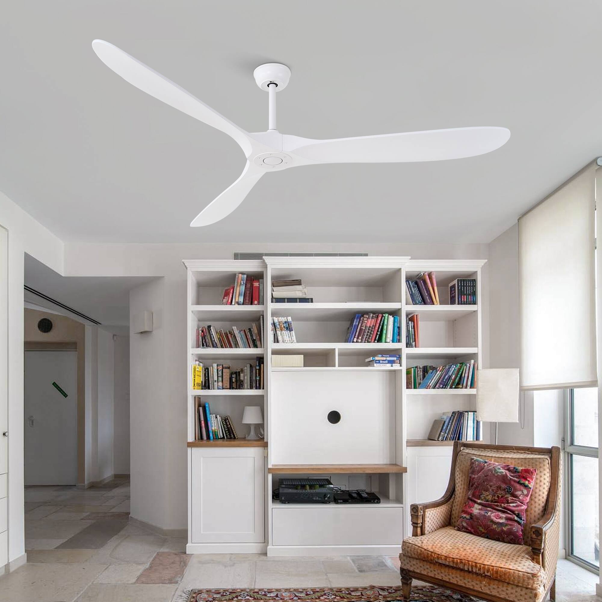 Front. Domanki - 70" Large Ceiling Fan, Ceiling Fans without Lights, Reversible DC Motor 6-Speed, 3 Blades Modern Wood Ceiling Fans - 70 inch.