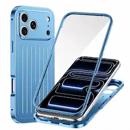 Dteck - Full Body Case for Apple iPhone 18 Pro Max with Built-in Glass Screen Protector, Aluminum Alloy Bumper Rugged Cover - Skyblue