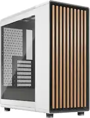 Front. Fractal Design - North Chalk White with Oak Front and Clear TG Side Panel Mid-Tower PC Case - White.