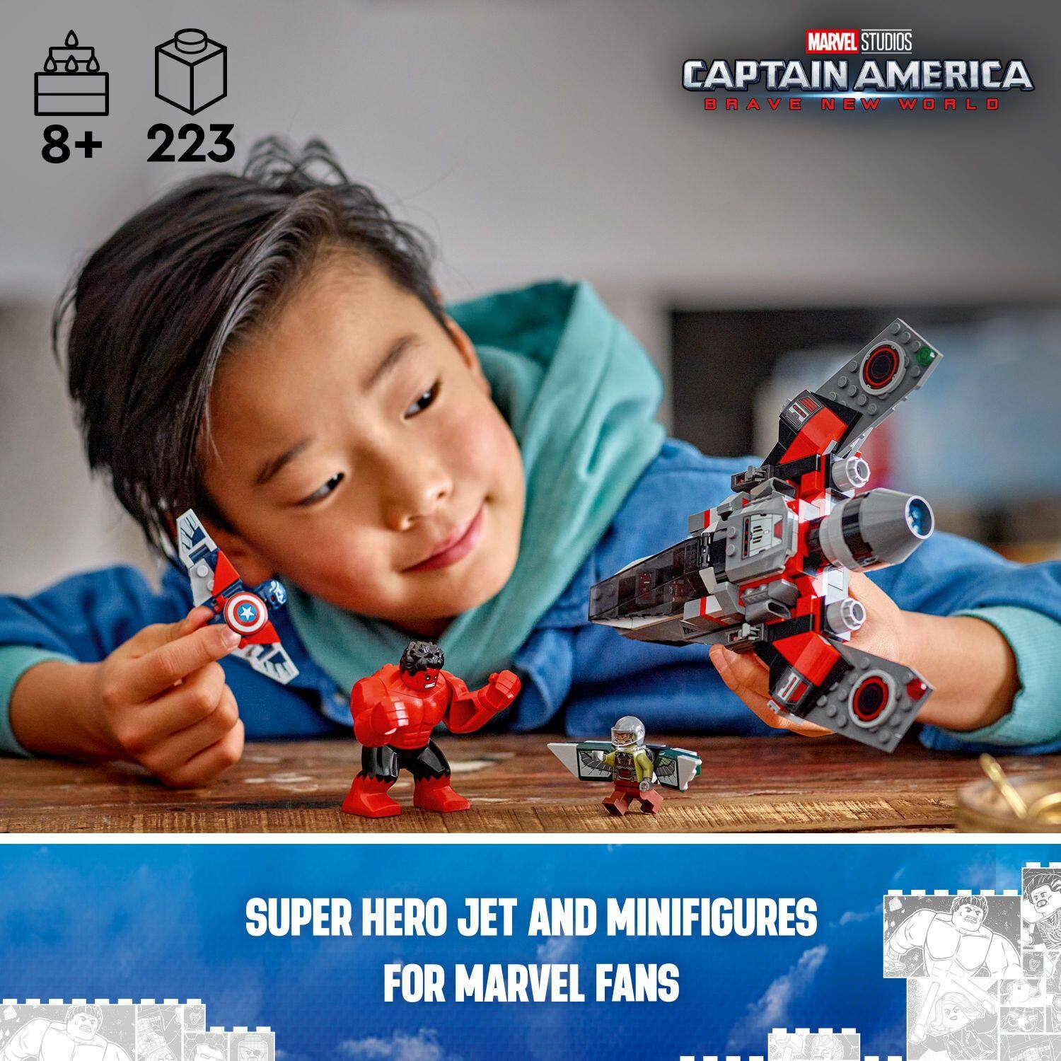 8+ 223 MARVEL STUDIOS CAPTAIN AMERICA BRAVE NEW WORLD SUPER HERO JET AND MINIFIGURES FOR MARVEL FANS