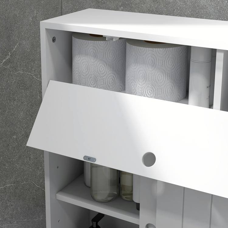 Alt View 9. PULUZ - Toilet Paper Cabinet, Slim Bathroom Cabinet with 4 Rolling Wheels, Small Bathroom Storage Cabinet with Paper Holes, Slid - White.