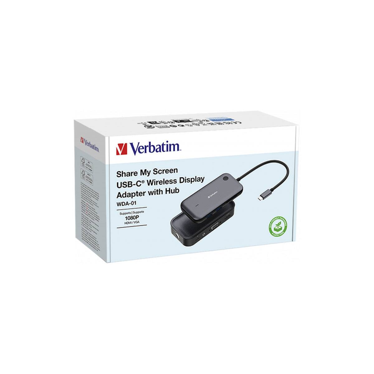 Verbatim Verbatim. Share My Screen USB-C Wireless Display with Hub Adapter WDA-01 Supports 1080P HDMI/VGA