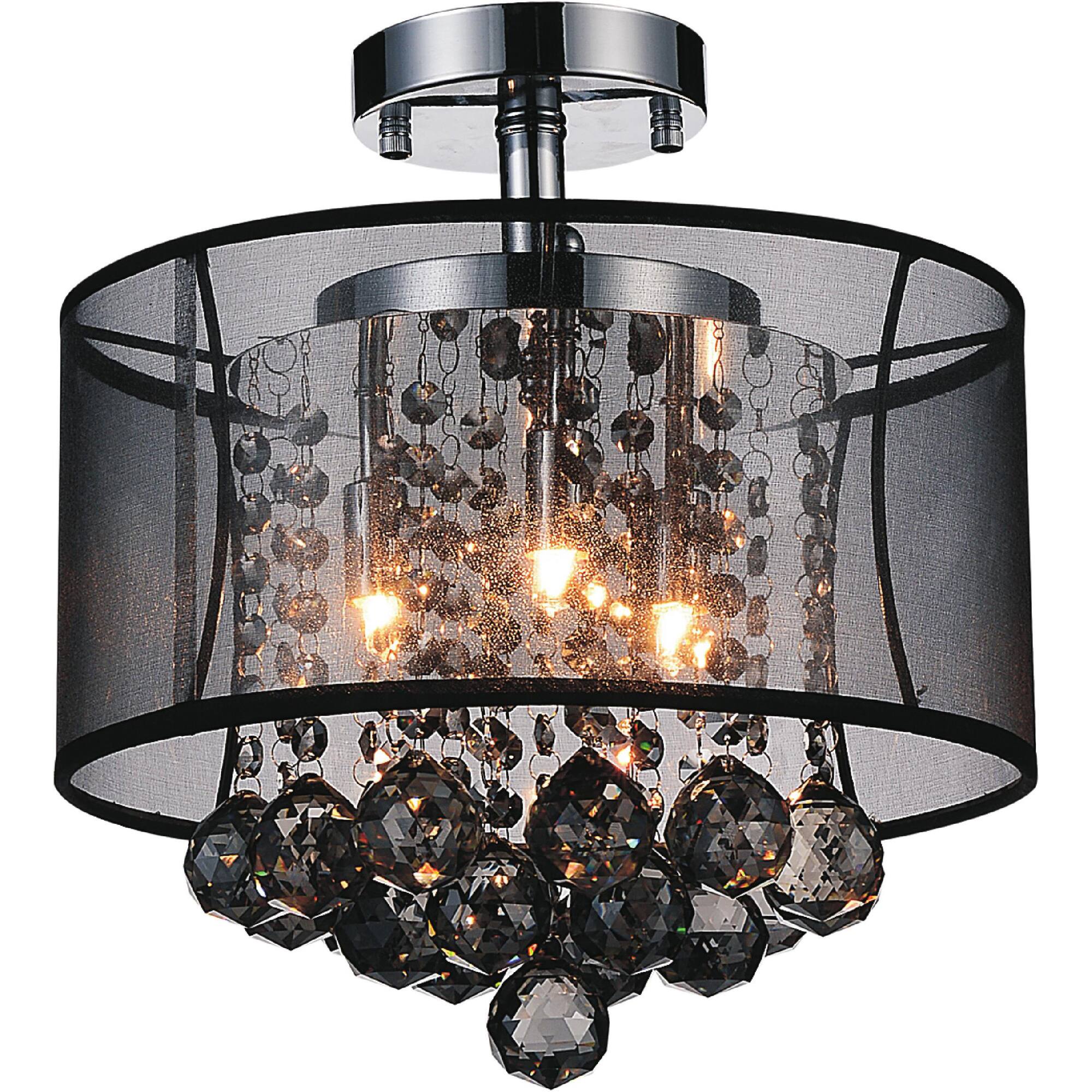 Front. CWI Lighting - Radiant 3 Light Drum Shade Flush Mount With Chrome Finish - Chrome.